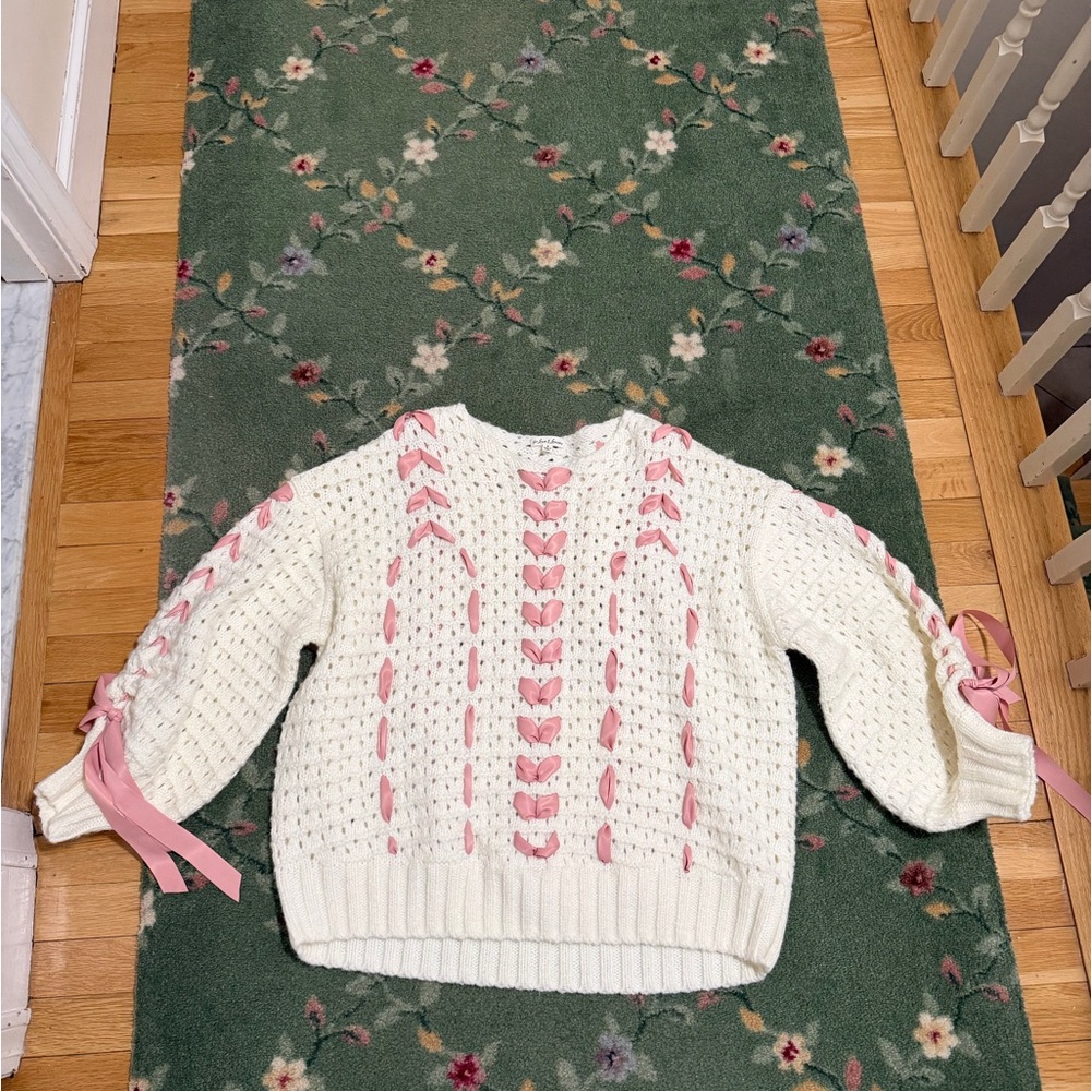 For Love And Lemons Cream and Pink Sweater